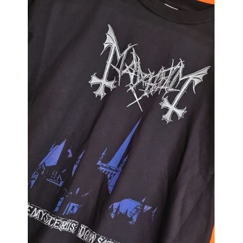 T-shirt nera mayhem de mysteriis dom sathanas